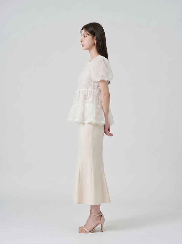 【tops】パールショルダーペプラムトップス　N3617