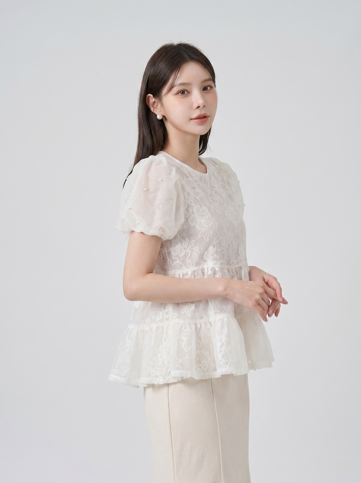 【tops】パールショルダーペプラムトップス　N3617