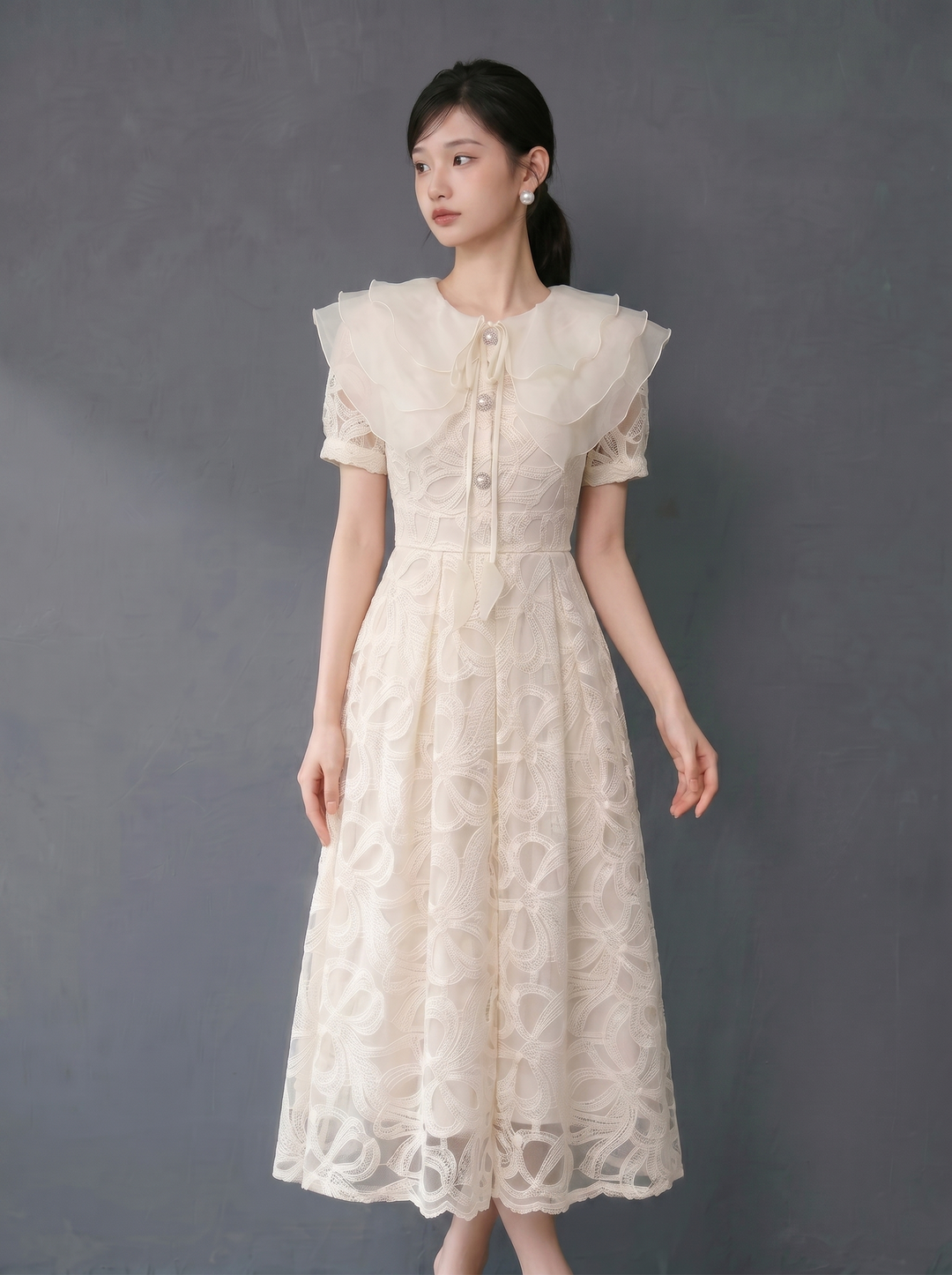 【dress】ラッフルカラーレースワンピース　N3709