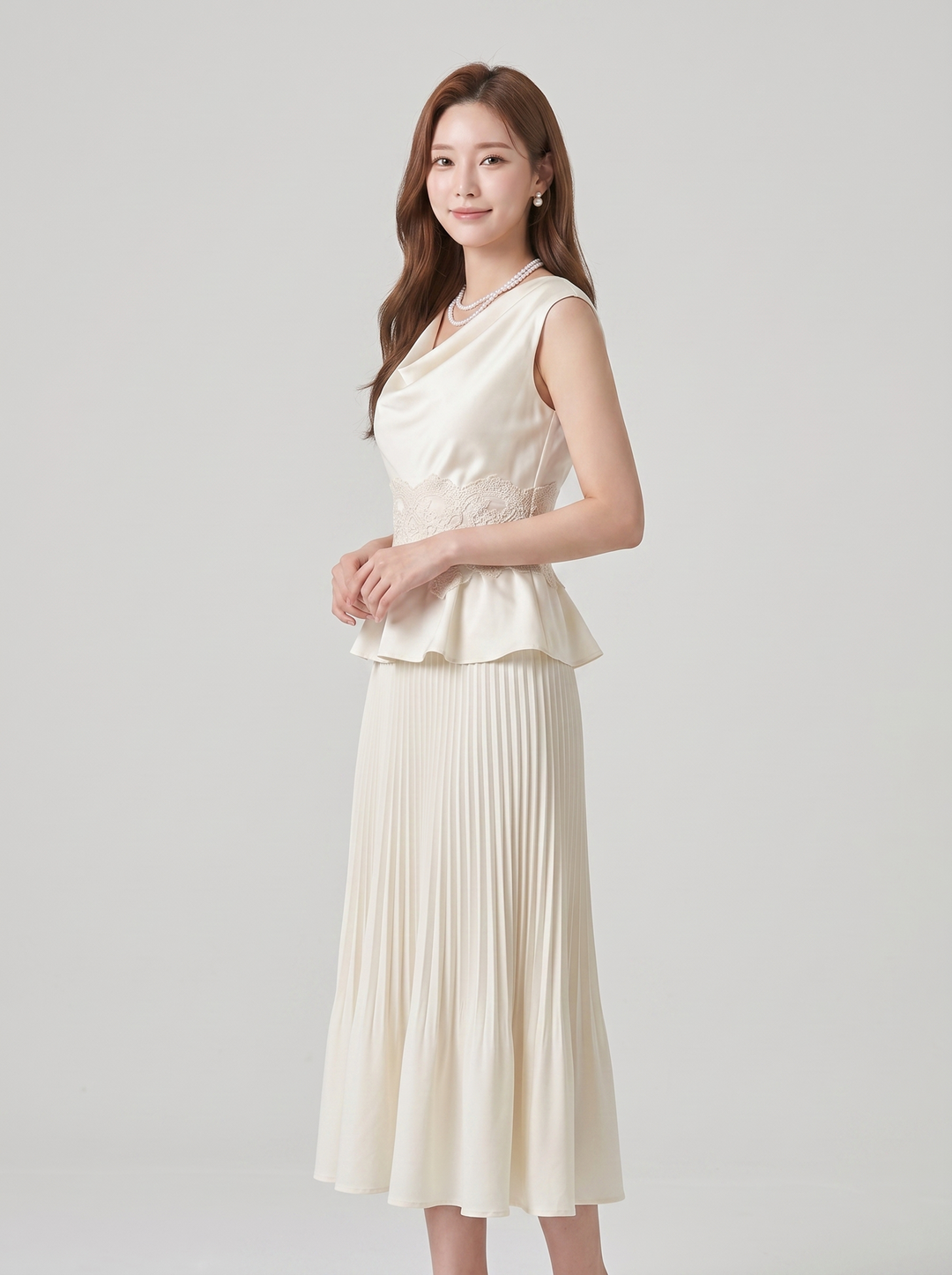 【set】レースドッキングトップス×プリーツスカートセット　N3615