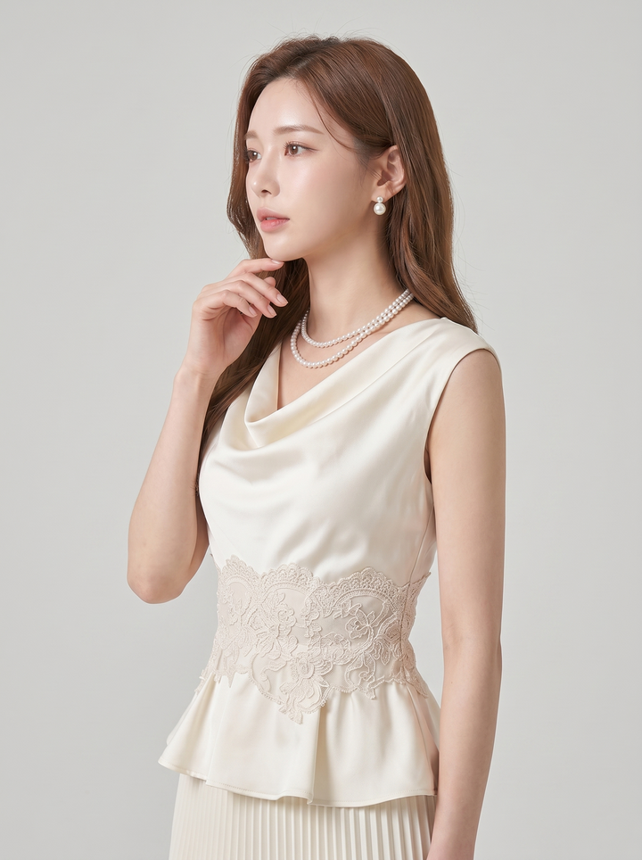 【set】レースドッキングトップス×プリーツスカートセット　N3615