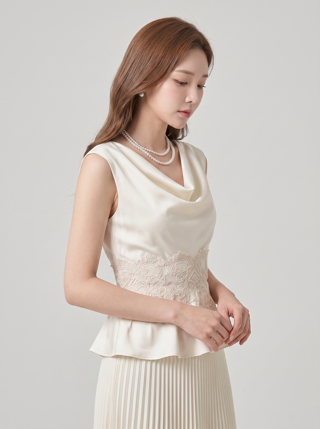 【set】レースドッキングトップス×プリーツスカートセット　N3615