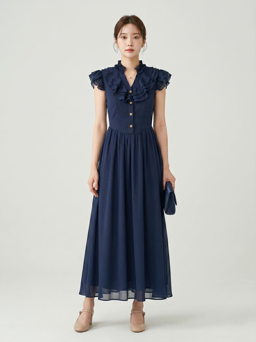 【dress】ギャザーフリルロングワンピース　N3621