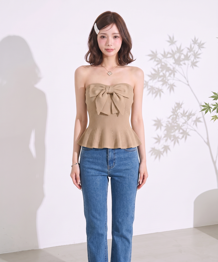 【tops】ビッグリボンペプラムベアトップ  N3644
