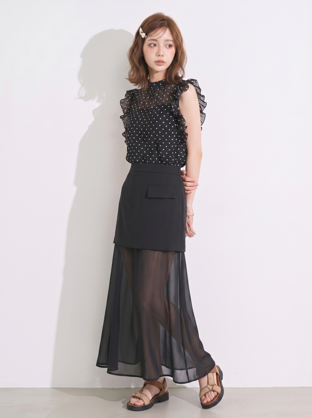 【set】フリルブラウス×チュールドッキングスカートセット   N3663