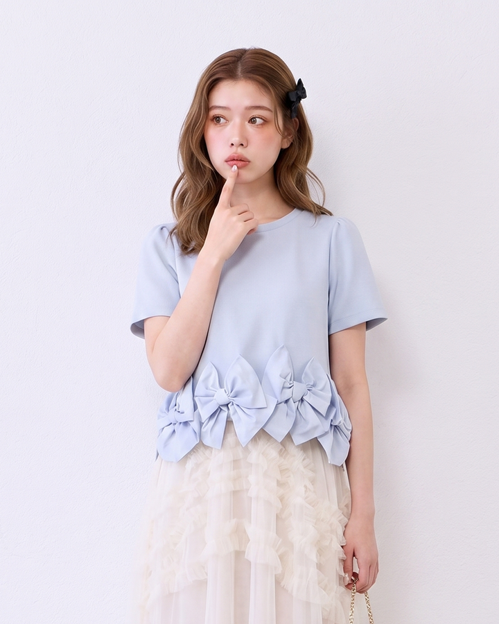 【tops】リボンフリルトップス   N3634