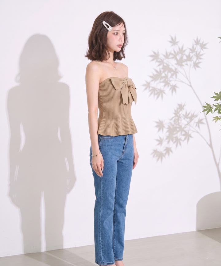 【tops】ビッグリボンペプラムベアトップ  N3644