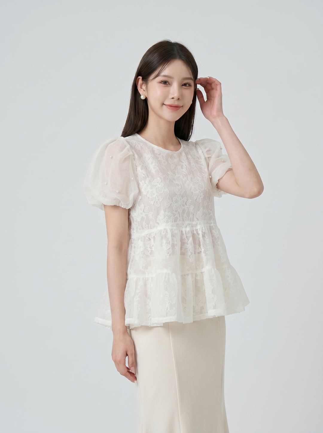 【tops】パールショルダーペプラムトップス　N3617