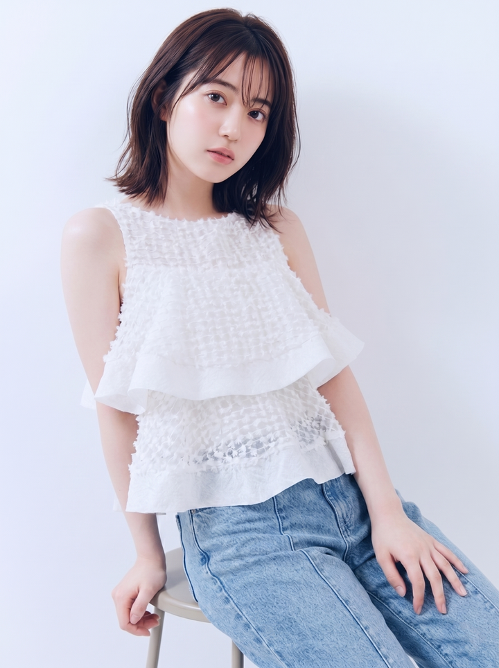 【tops】ラッフルジャガードボリュームブラウス  N3641