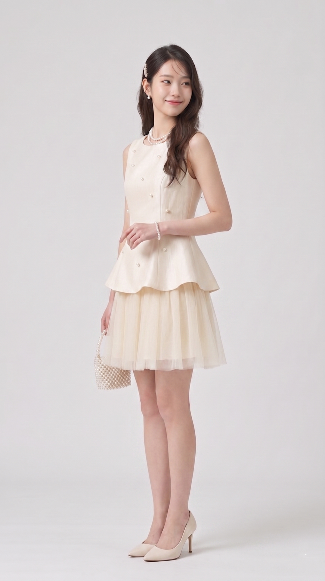 【dress】パール付きチュールドッキングミニワンピース　N3612