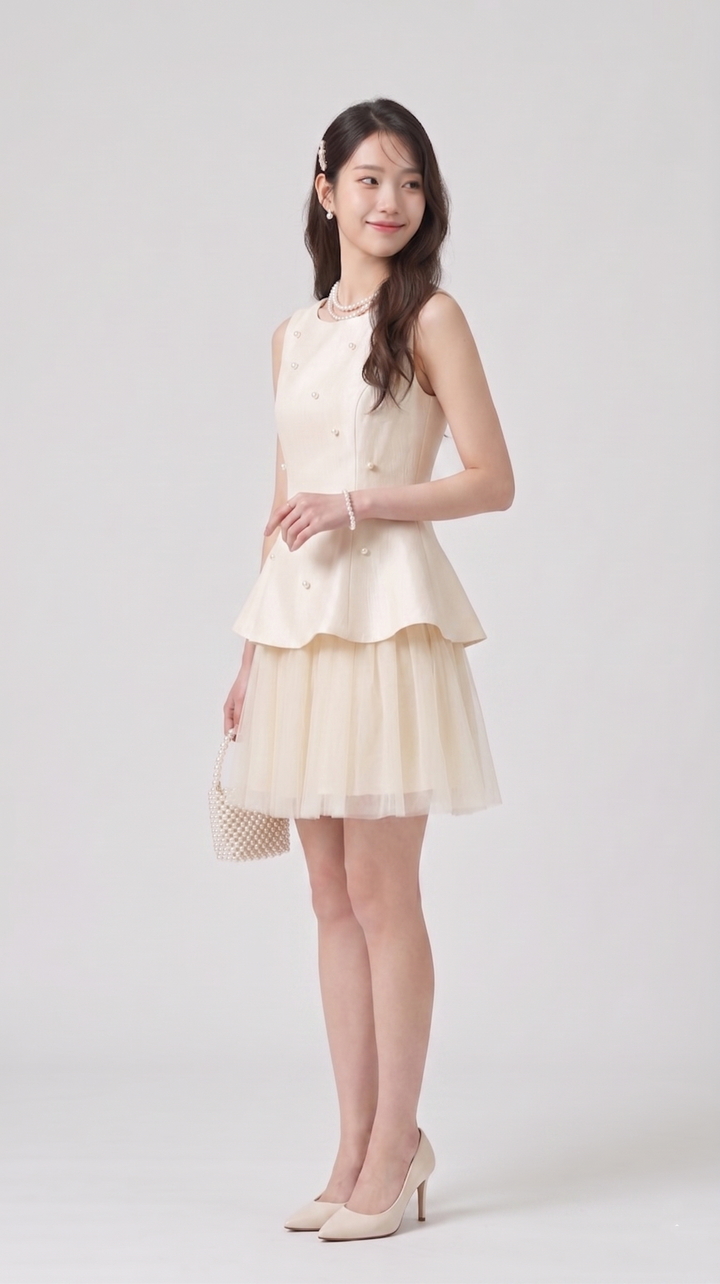【dress】パール付きチュールドッキングミニワンピース　N3612
