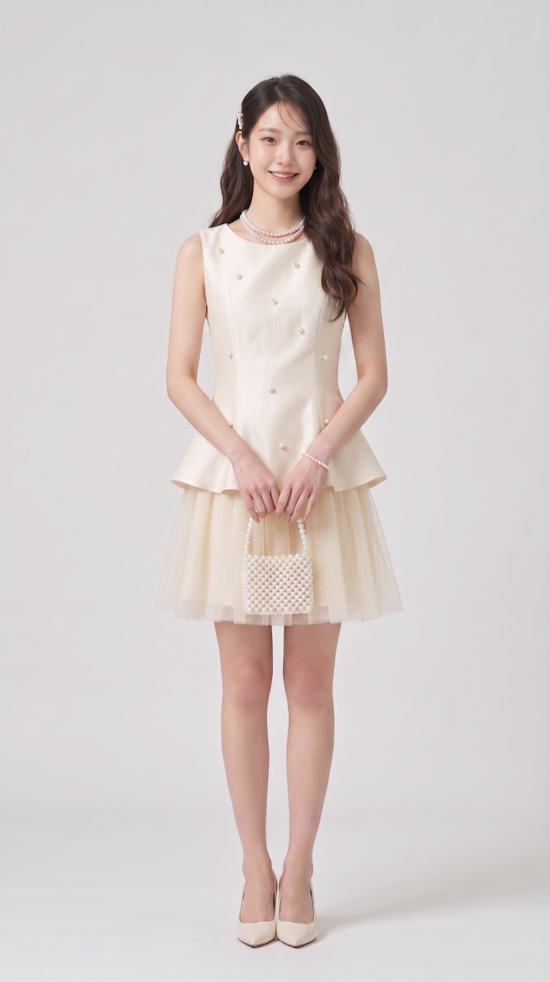 【dress】パール付きチュールドッキングミニワンピース　N3612