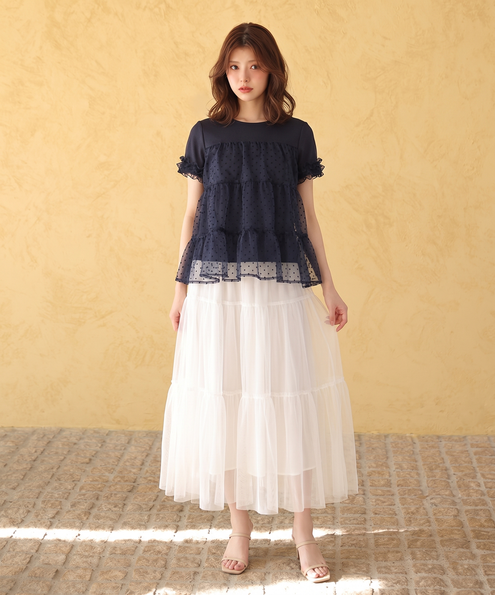【tops】ティアードチュールトップス   N3633