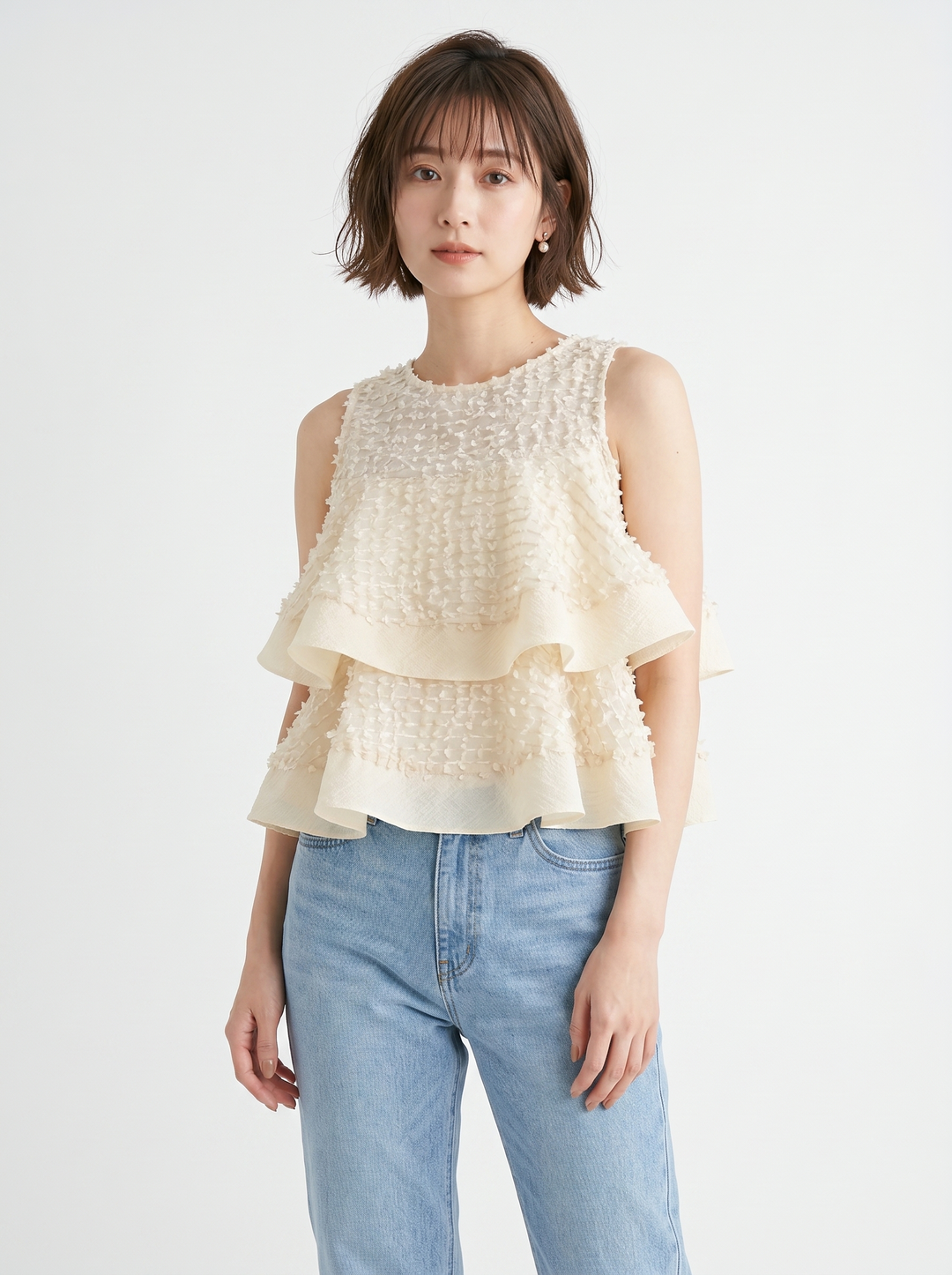 【tops】ラッフルジャガードボリュームブラウス  N3641