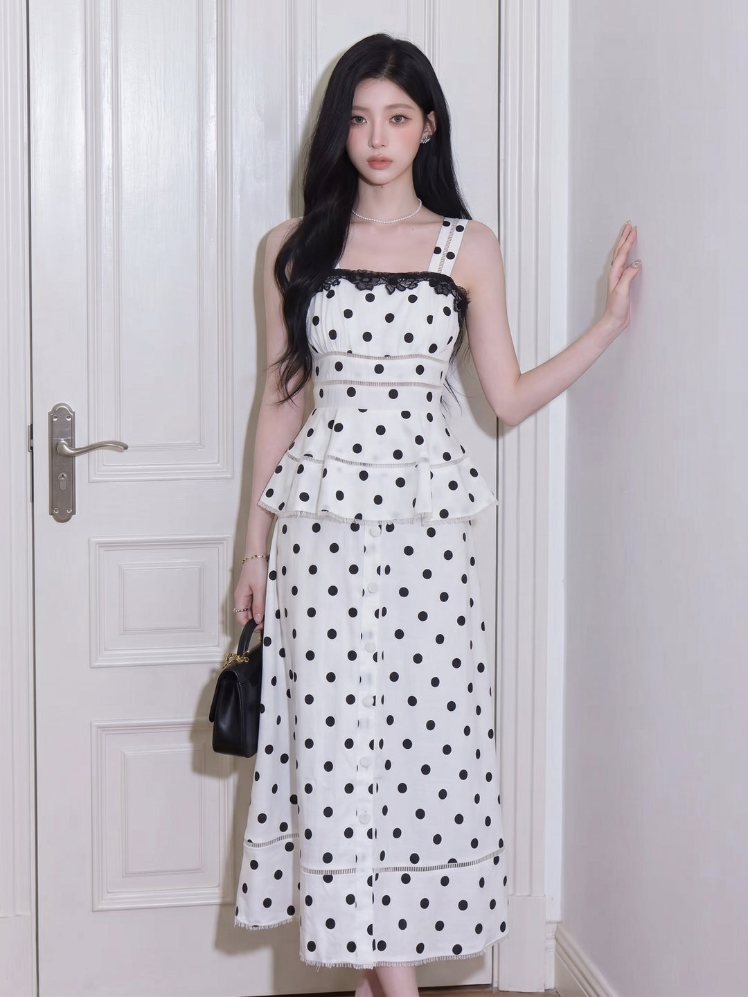 【dress】ペプラムドットロングワンピース   N3771