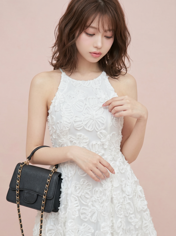 【dress】立体感フラワーミニワンピース　N3669