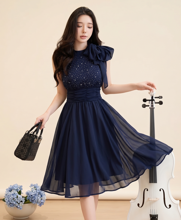 【dress】ラインストーン付きホルターネックワンピース　N3701