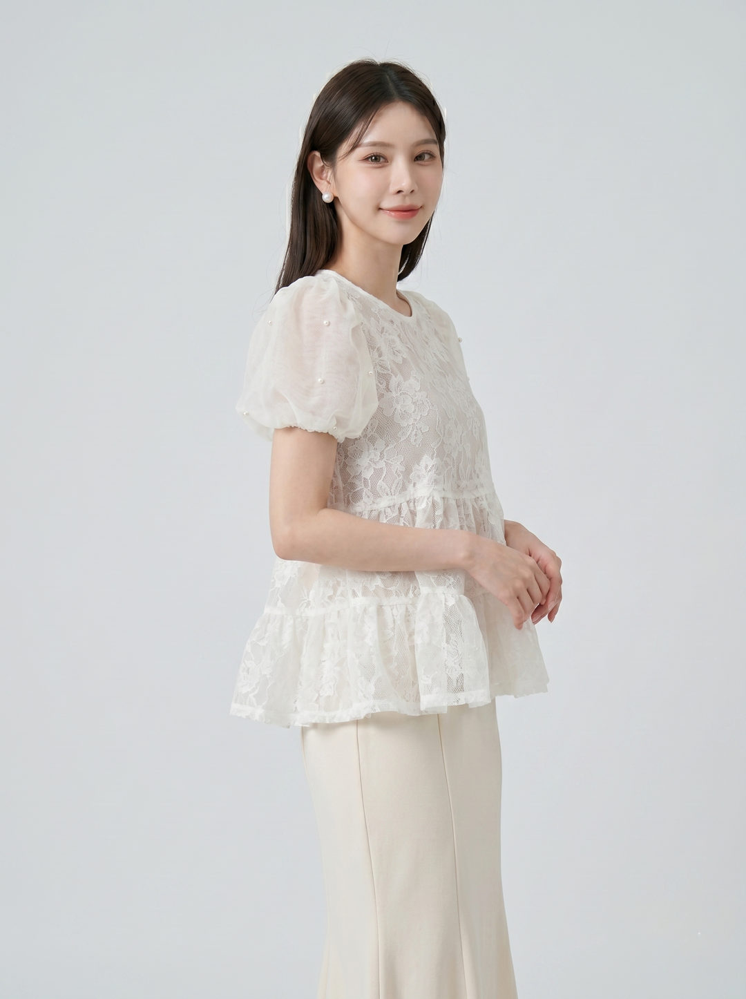 【tops】パールショルダーペプラムトップス　N3617
