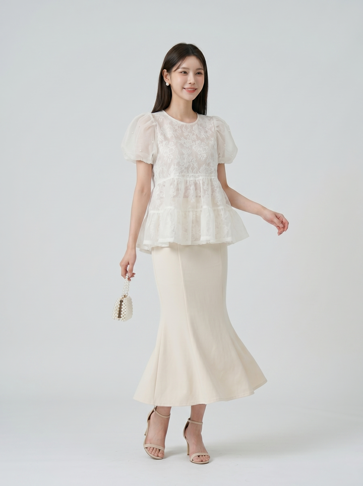 【tops】パールショルダーペプラムトップス　N3617