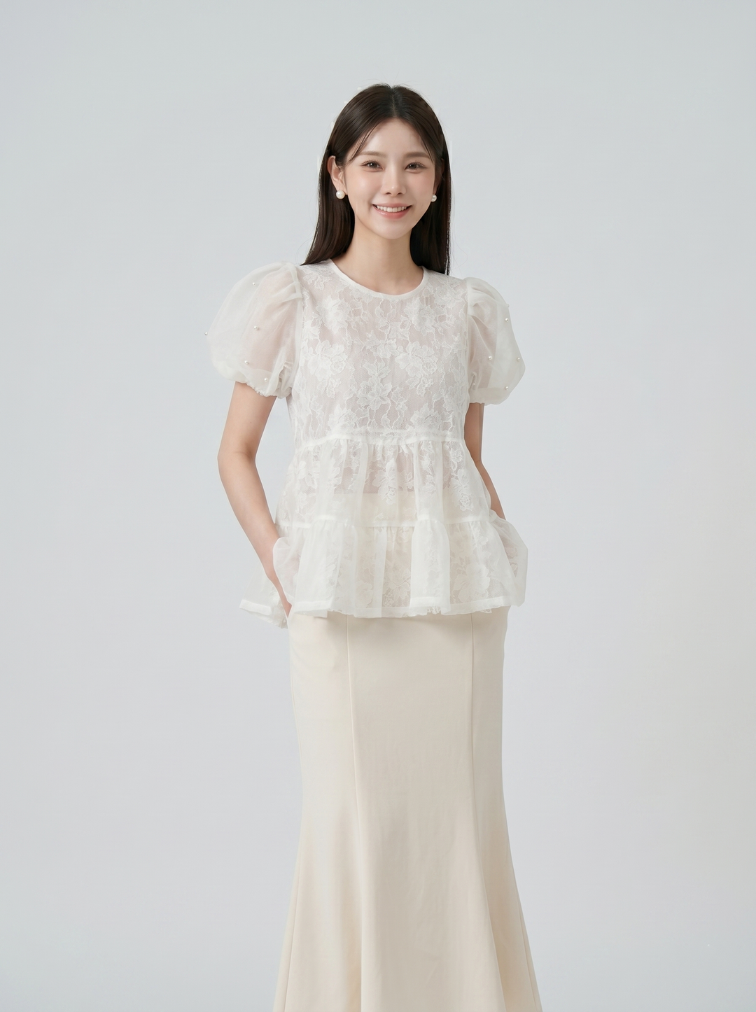 【tops】パールショルダーペプラムトップス　N3617