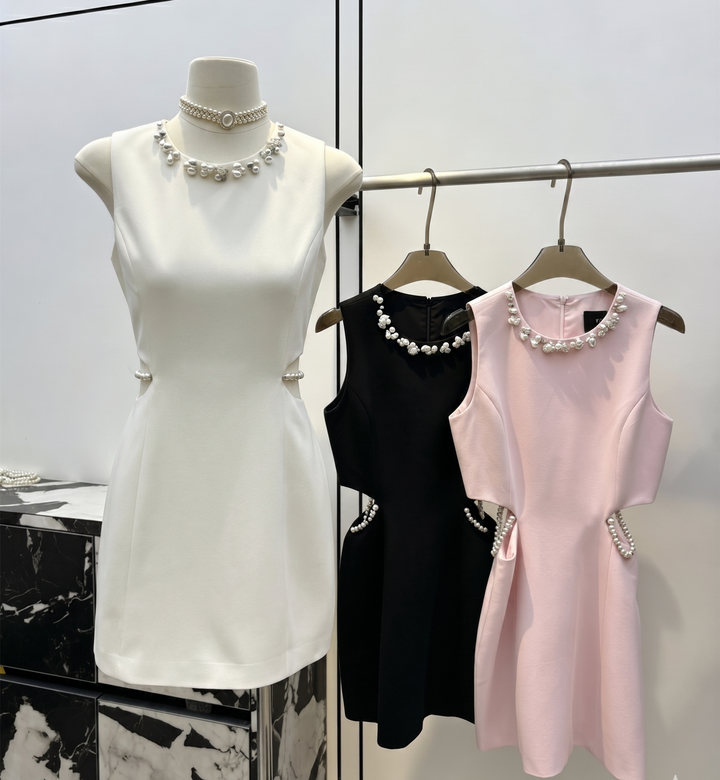 【dress】サイドカットパール付きミニワンピース　N3610