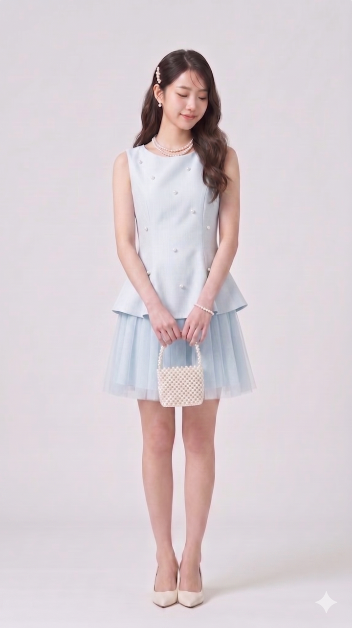【dress】パール付きチュールドッキングミニワンピース　N3612
