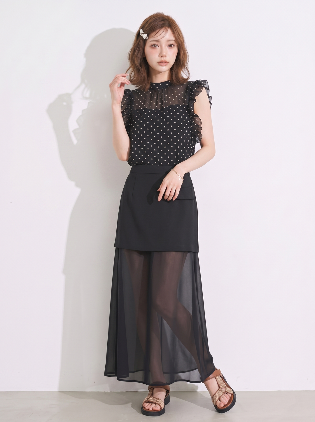 【set】フリルブラウス×チュールドッキングスカートセット   N3663