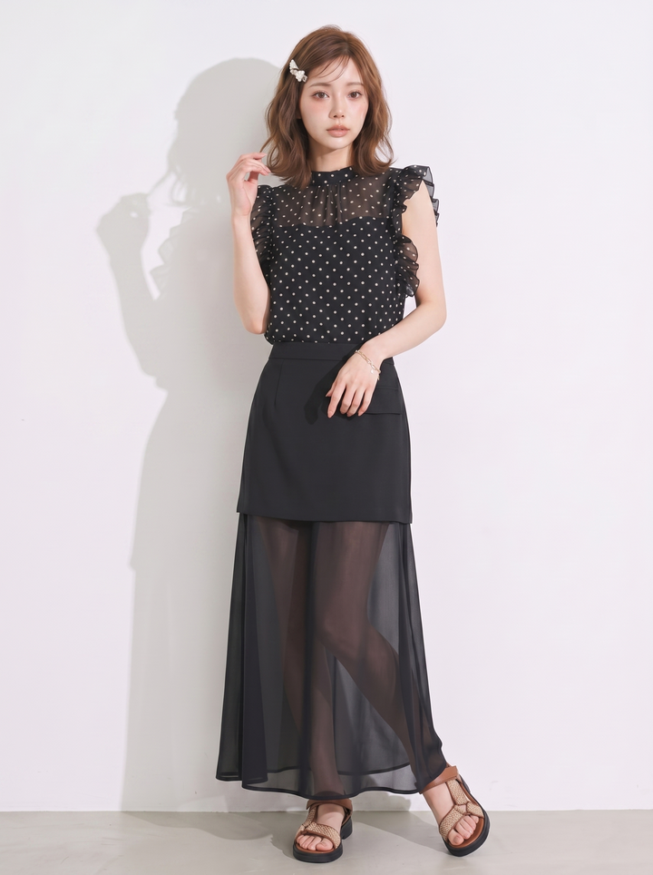 【set】フリルブラウス×チュールドッキングスカートセット   N3663