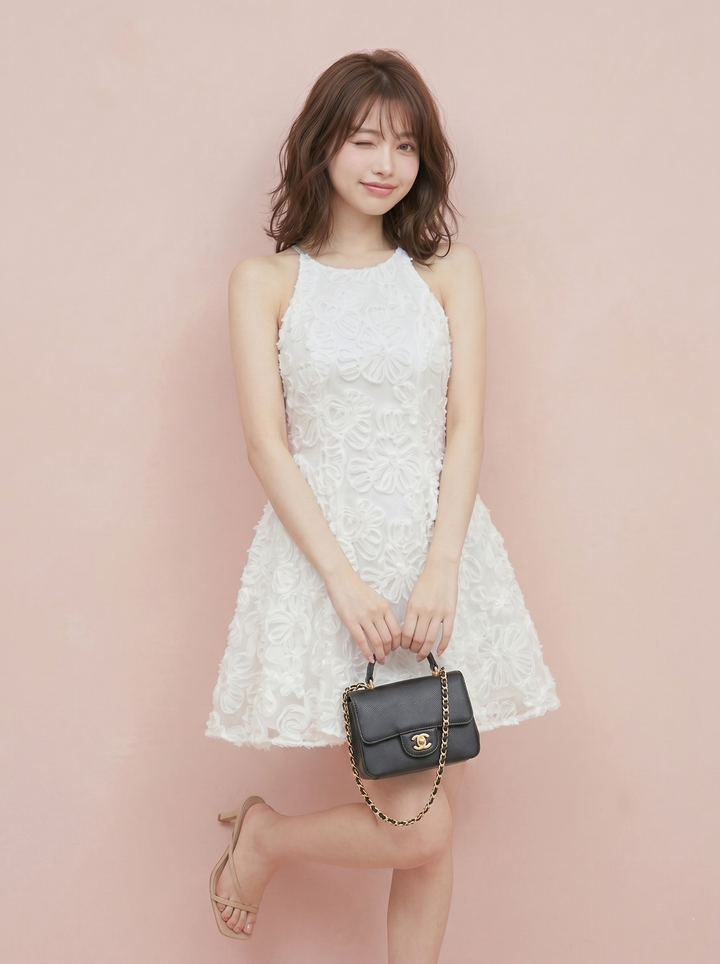 【dress】立体感フラワーミニワンピース　N3669