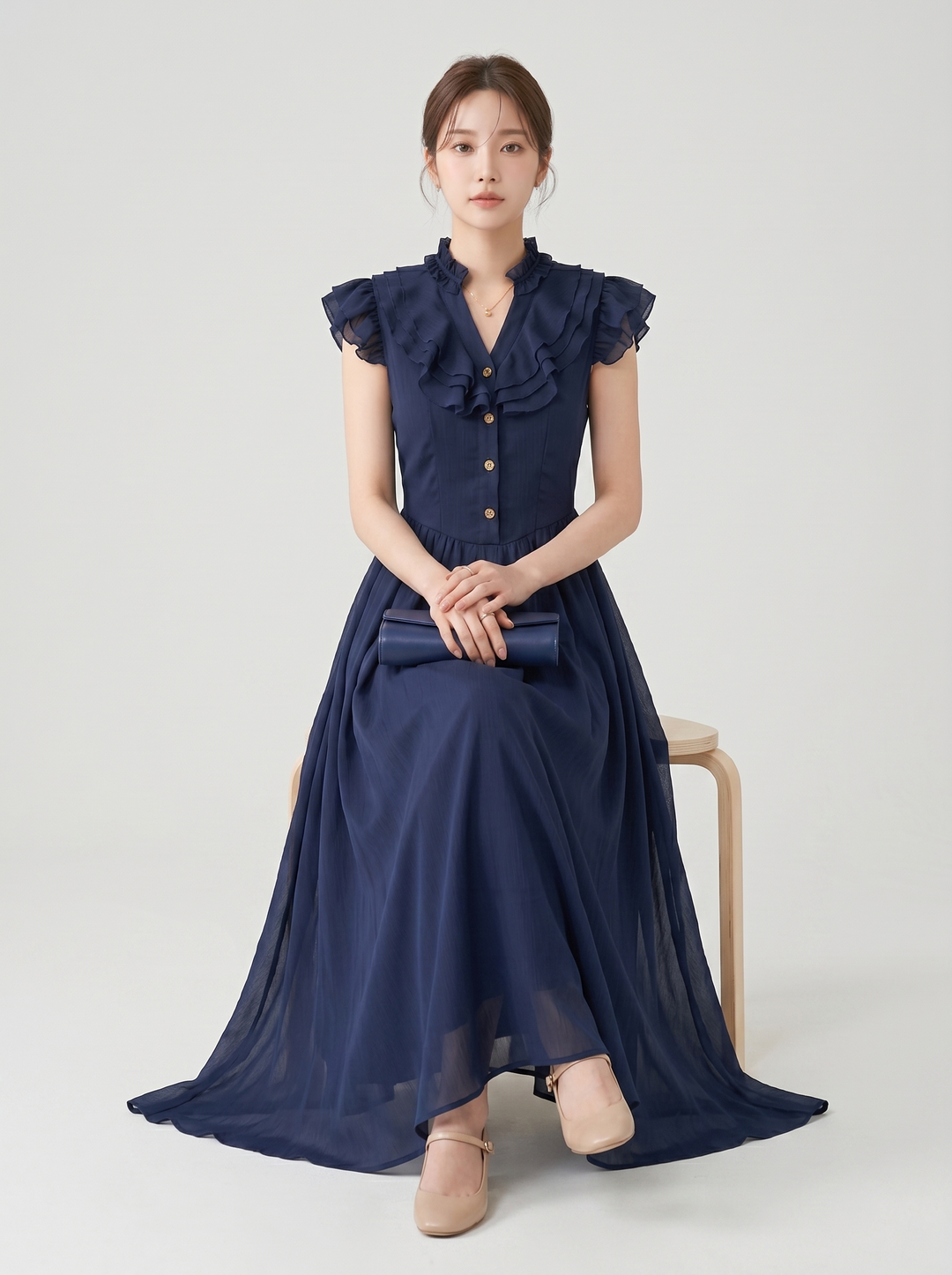 【dress】ギャザーフリルロングワンピース　N3621