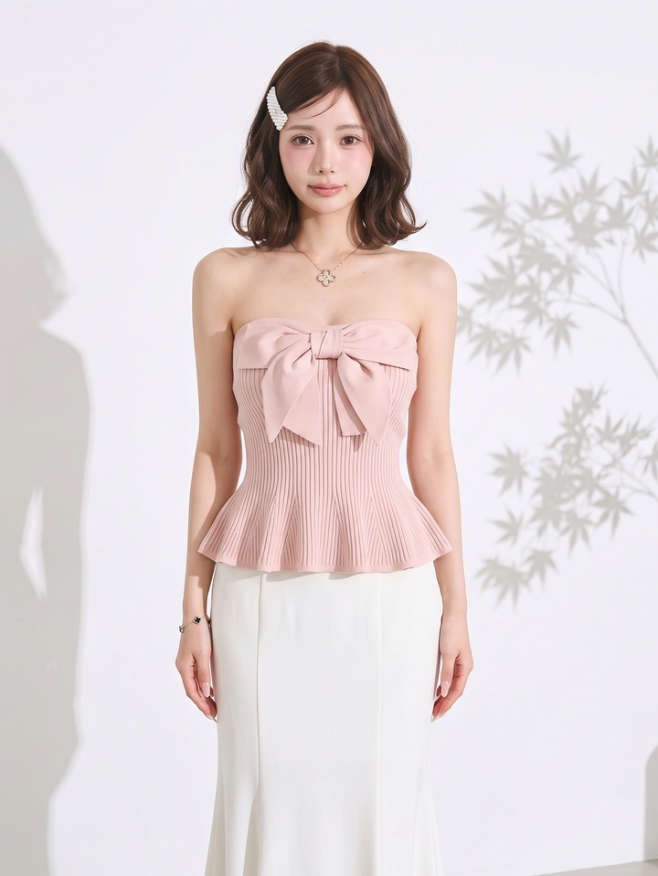 【tops】ビッグリボンペプラムベアトップ  N3644