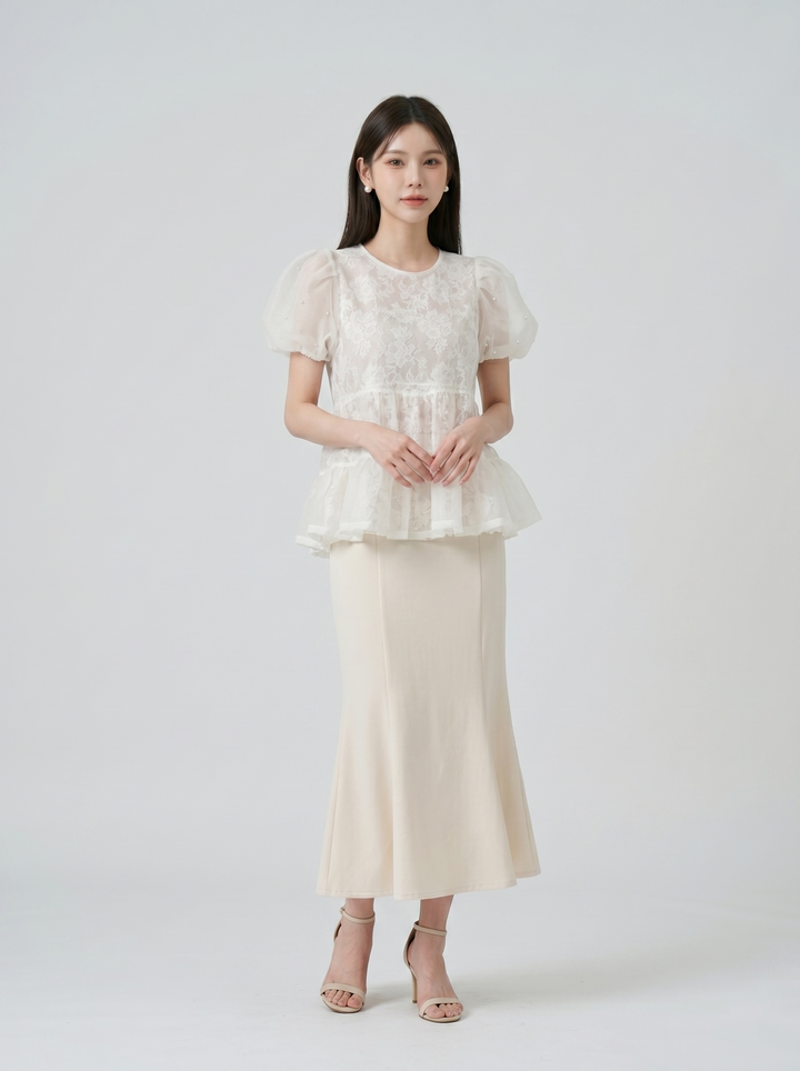 【tops】パールショルダーペプラムトップス　N3617