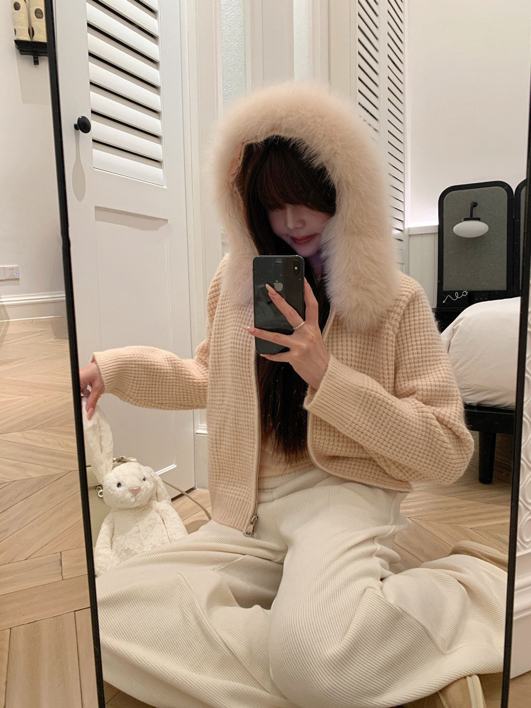 【outer】ファー付きニットコート Q9176