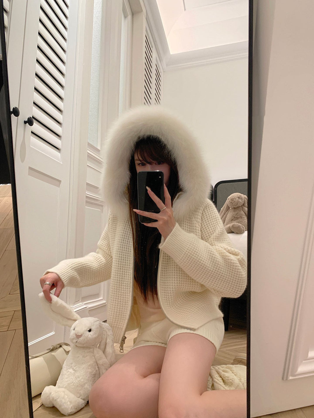 【outer】ファー付きニットコート Q9176