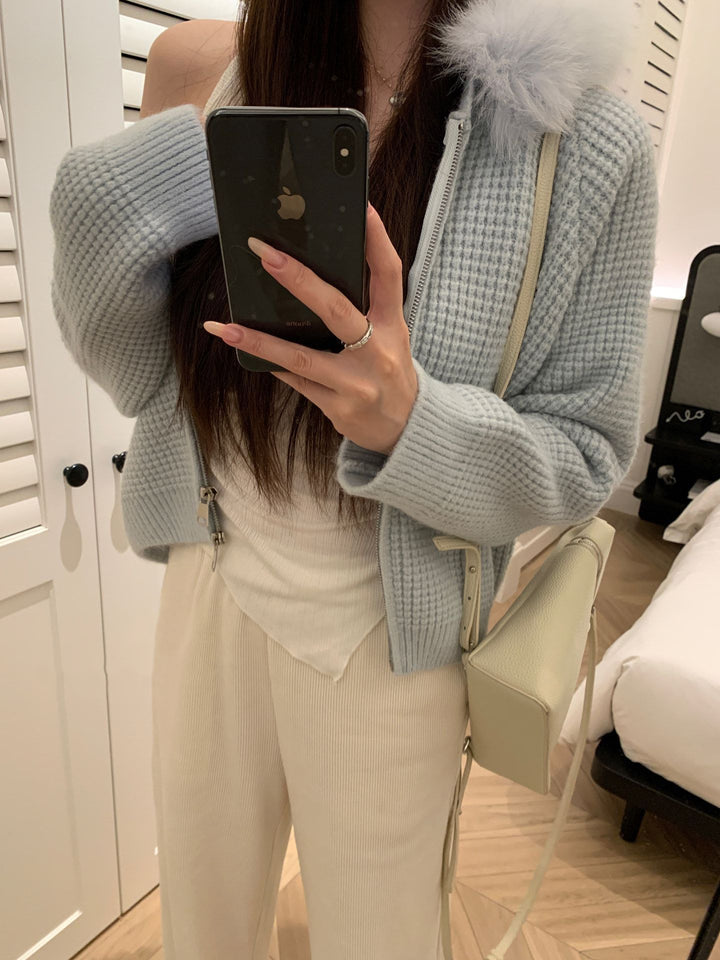 【outer】ファー付きニットコート Q9176