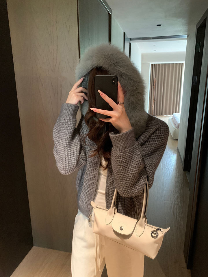 【outer】ファー付きニットコート Q9176