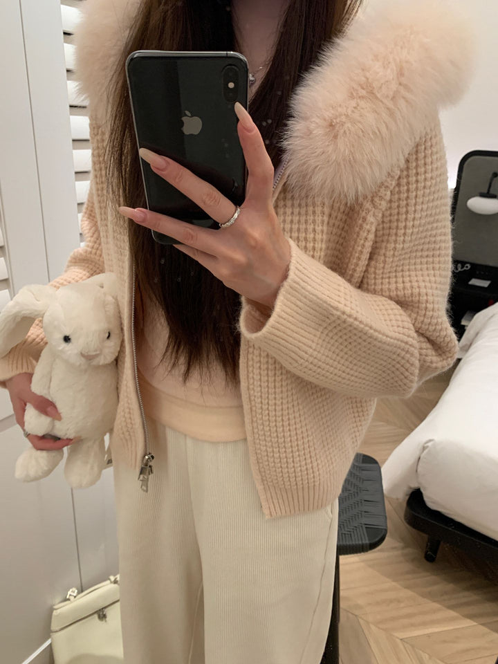 【outer】ファー付きニットコート Q9176