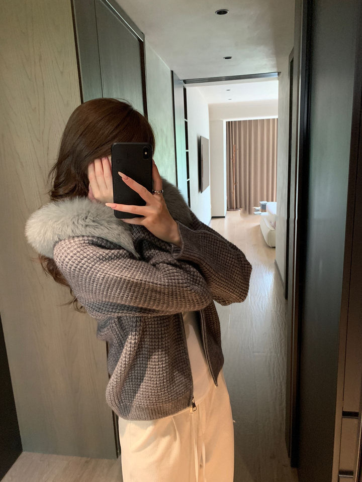 【outer】ファー付きニットコート Q9176