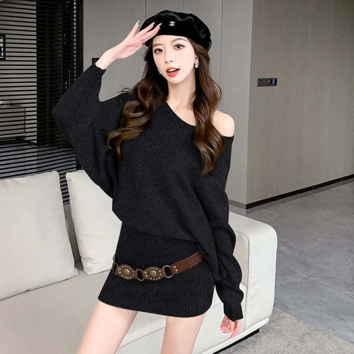 【dress】オフショルダーニットミニワンピース　N2771