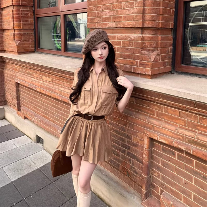 【dress】ベルト付きシャツワンピース Q8300