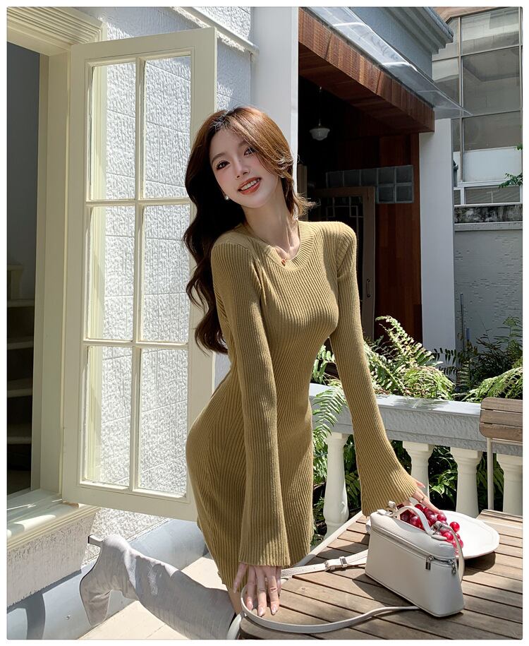 【dress】フレアスリーブニットワンピース　M28209