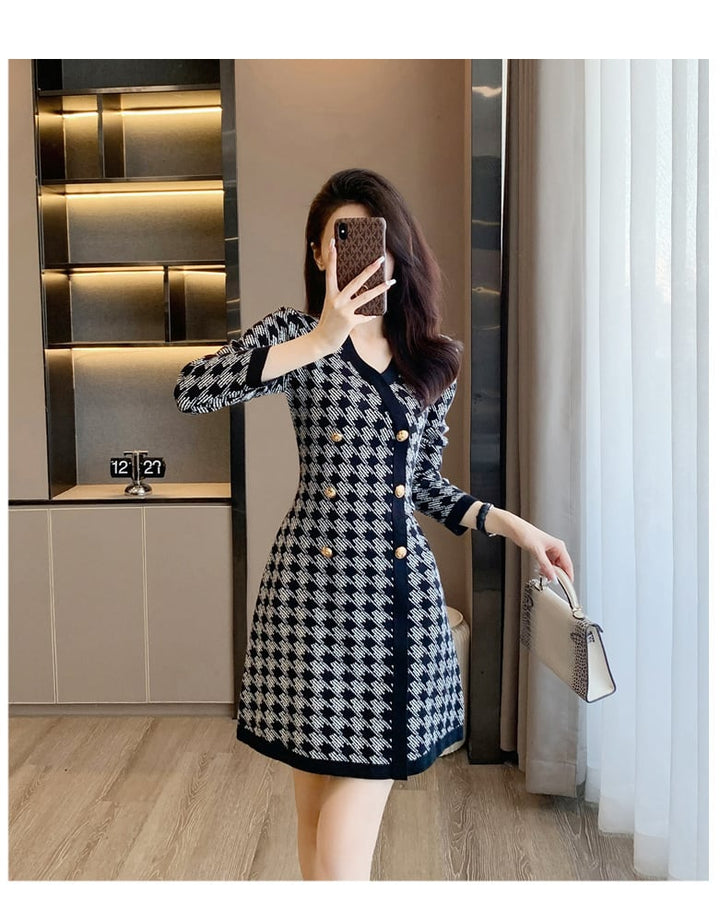 【dress】ダブルボタンニットワンピース　M18264
