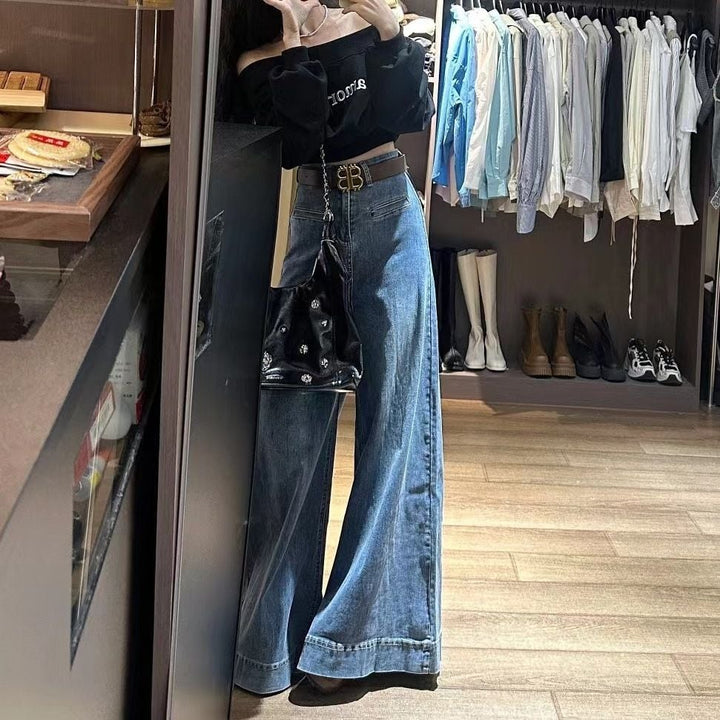 【bottoms】ハイウエストデニムワイドパンツ　M29718
