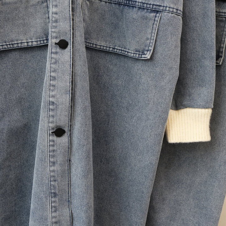 【outer】ロング丈デニム切り替えニットカーデ　M26677