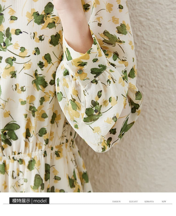 【dress】大人らしい スウィート花柄ワンピース着瘦せ　M17384