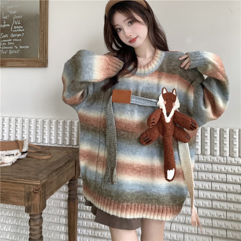 【tops】ボーダー柄ニットセーター　M18455