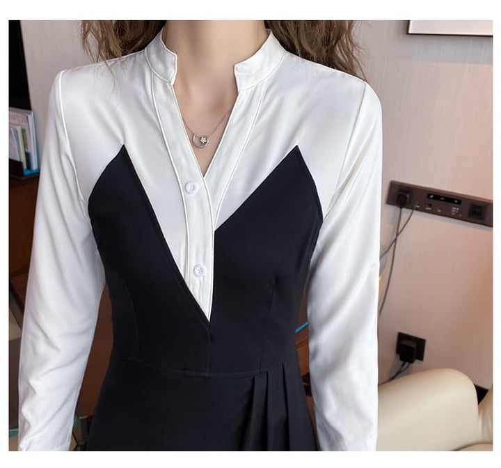 【dress】不規則 イレギュラー切り替え配色ワンピース　M17182