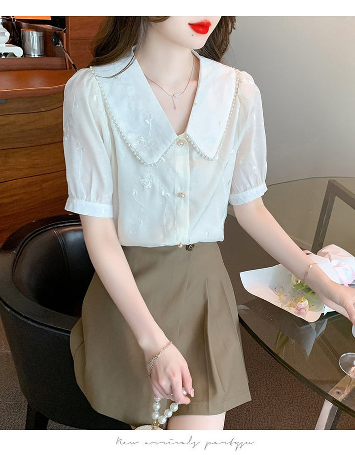 【tops】大人らしい スウィートレースシャツトップス　M17037