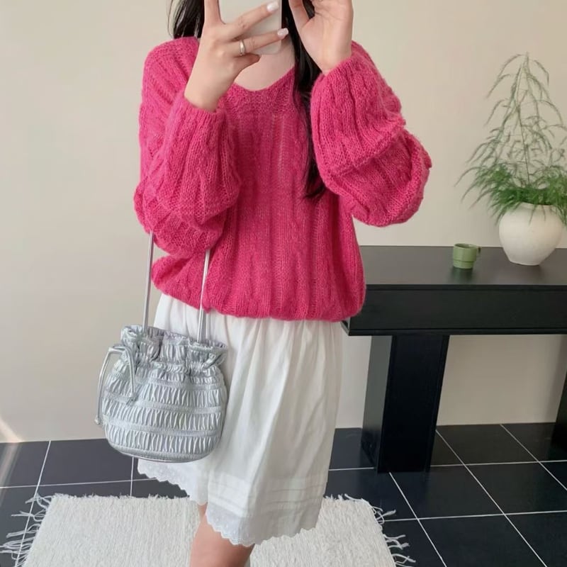 【tops】6色展開ニットトップス Q8158