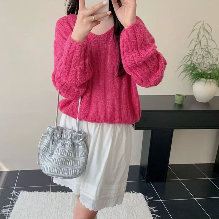 【tops】6色展開ニットトップス Q8158